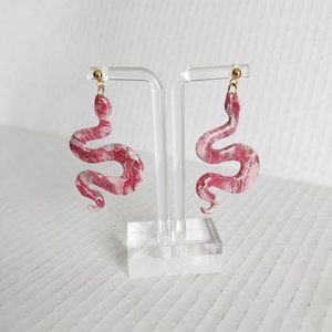 Pink Snake Polymer clay earrings handmade Lightweight Hypoallergenic 2.25"